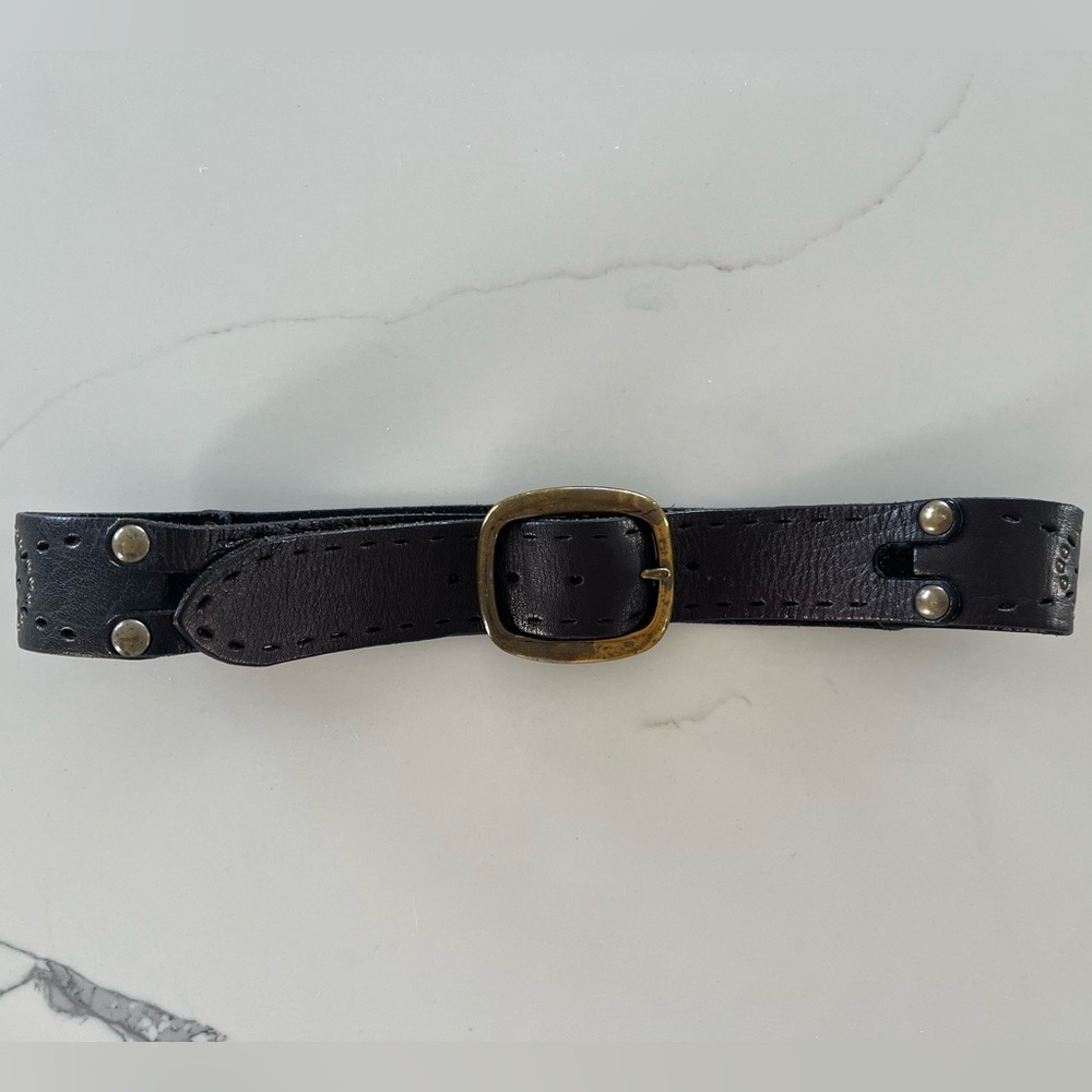 Linea Pelle - Leather Studded Belt - Black w/ Gold Brass Hardware - Size Small